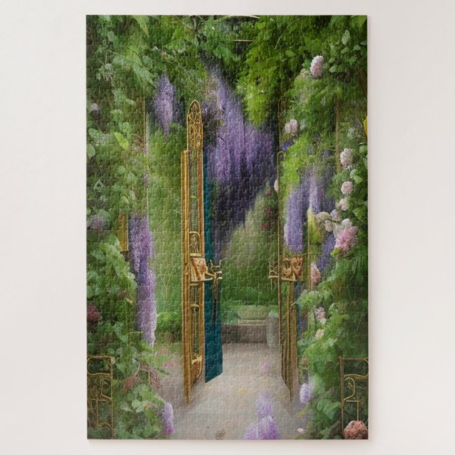 The English Garden Gate - Wisteria Jigsaw Puzzle (Vertical)
