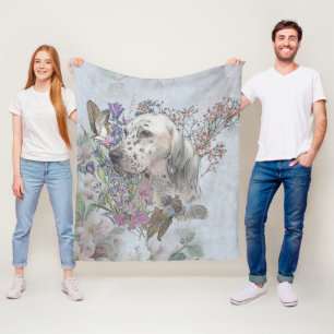The English Setter Portrait , art Fleece Blanket