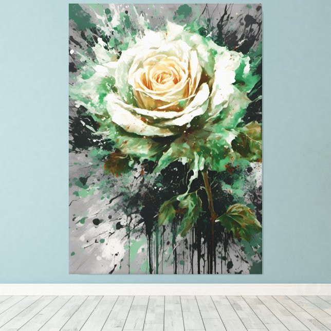 The Enigmatic White and Green Rose Canvas Print (Insitu(Wood Floor))