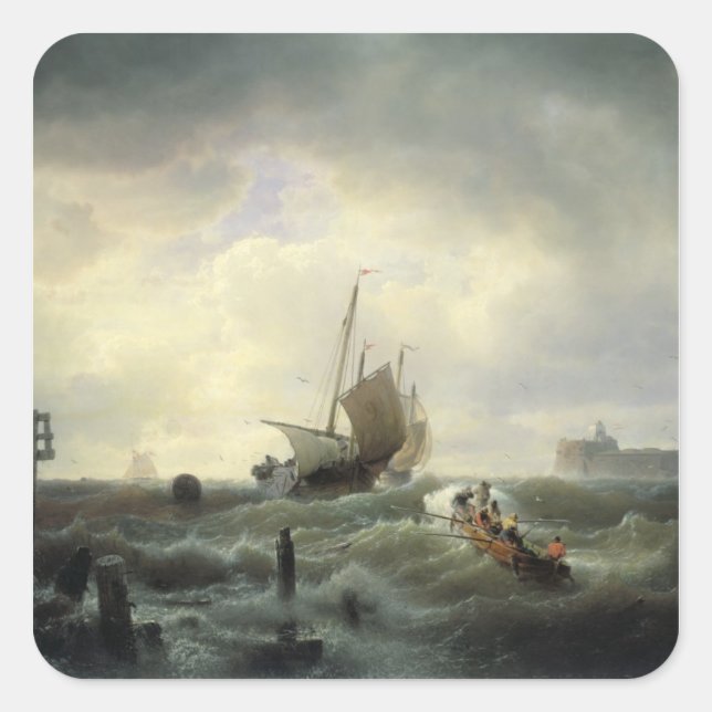 The Entrance to the Harbour at Hellevoetsluys Square Sticker (Front)