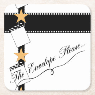 “The Envelope Please” Oscar Party Square Paper Coaster