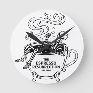 The Espresso Resurrection Funny Skeleton Coffee Round Clock