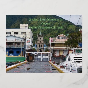 The Essence of Downtown Soufriere Foil Holiday Postcard