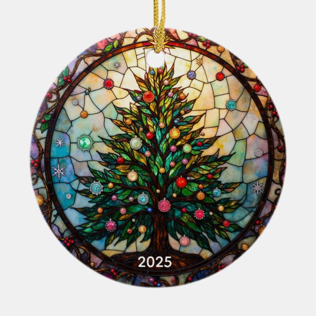 The Eternal Evergreen: Stained Glass Ceramic Tree Decoration (Front)