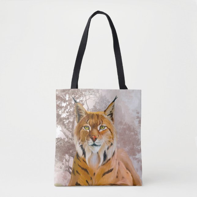 The eurasian lynx lies on a rock tote bag (Front)