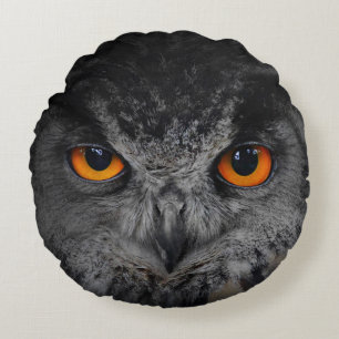 The Evil Eyes. ( Eagle Owl, Bubo Bubo) Round Cushion