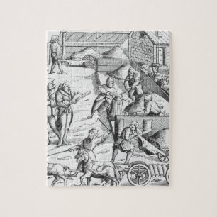 The extraction of metals, after a woodcut in 'Cosm Jigsaw Puzzle