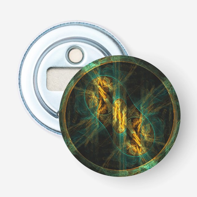 The Eye of the Jungle Abstract Art Button Bottle Opener (Front)