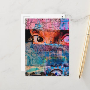 The Eyeballs abstract junk journal Collage AI Postcard