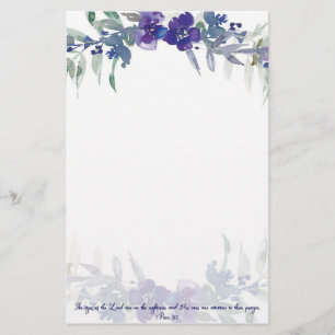 The eyes of the Lord purple floral Stationery
