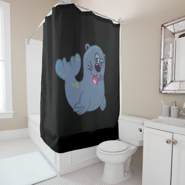 The Fabric Seal At Zazzle Mascot Logo Character Shower Curtain (In Situ)