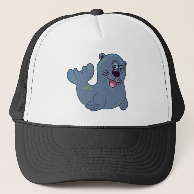 The Fabric Seal At Zazzle Mascot Logo Character Trucker Hat (Front)