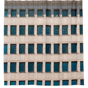 The facade of the modern building with rectangular shower curtain