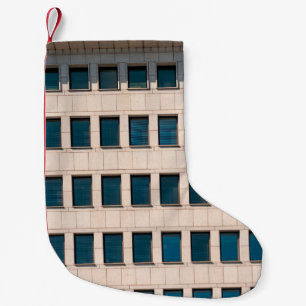 The facade of the modern building with rectangular small christmas stocking