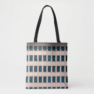 The facade of the modern building with rectangular tote bag