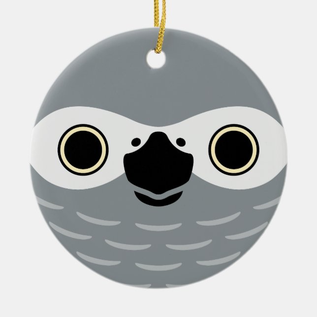 The face of a African Grey Parrot Ceramic Tree Decoration (Front)