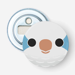 The face of a Blue Monk Parakeet Bottle Opener