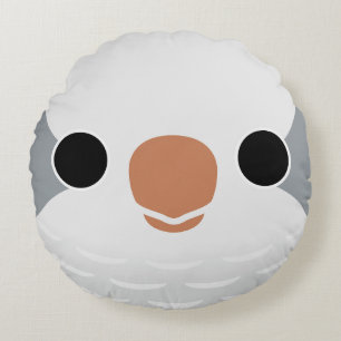 The face of a Grey Monk Parakeet Round Cushion