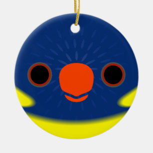 The face of a Marigold lorikeet Ceramic Tree Decoration