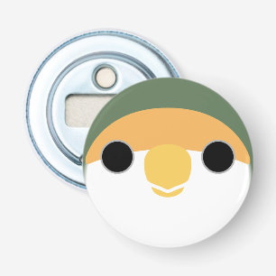 The face of a mauve peach-faced lovebird bottle opener