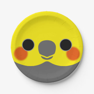 The face of a normal grey male cockatiel paper plate