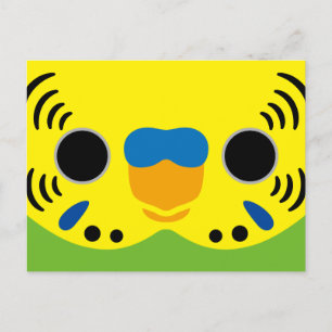 The face of a normal male budgie holiday postcard