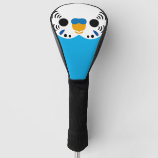 The face of a normal sky blue male budgie golf head cover