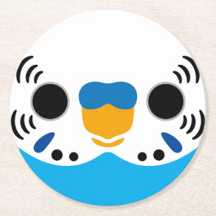 The face of a normal sky blue male budgie round paper coaster