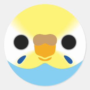 The face of a pastel rainbow female budgie classic round sticker