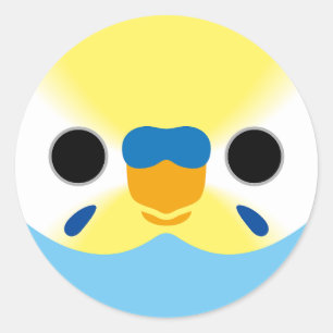 The face of a pastel rainbow male budgie classic round sticker