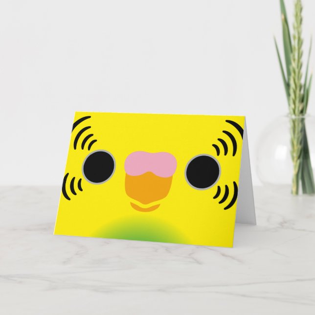 The face of a recessive pied budgie card (Front)