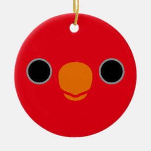 The face of a Red Lory Ceramic Tree Decoration