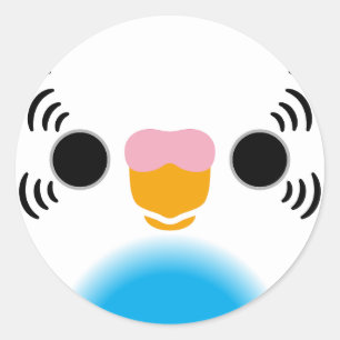 The face of a sky blue recessive pied budgie classic round sticker