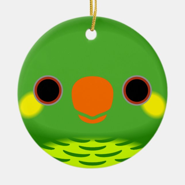 The face of a Yellow-cheeked lorikeet Ceramic Tree Decoration (Front)