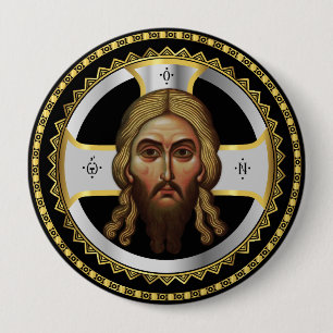 The Face Of Christ Orthodox Black Icon 10 Cm Round Badge