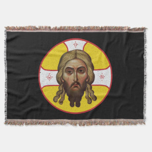 The Face Of Christ Orthodox Icon Throw Blanket