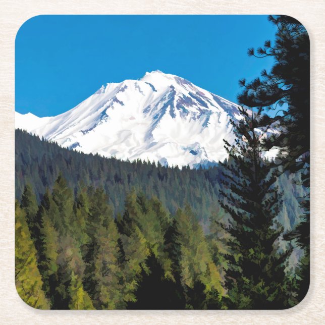 THE FACE OF MOUNT SHASTA SQUARE PAPER COASTER (Front)