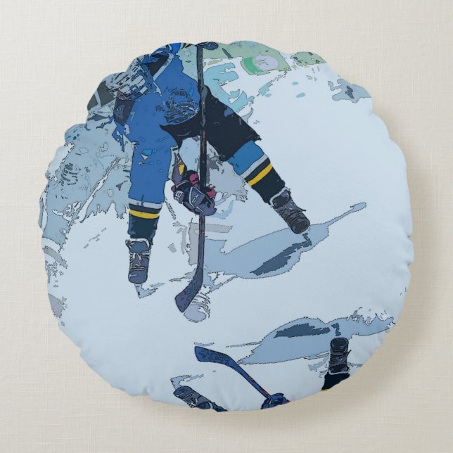 The Face-Off - Ice Hockey Player  Round Cushion (Front)