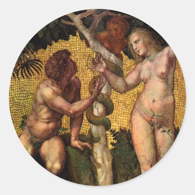 The Fall - Adam and Eve by Raphael Sanzio Classic Round Sticker (Front)