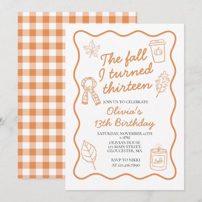 The Fall I Turned Thirteen Autumn 13th  Birthday Invitation (Front/Back)