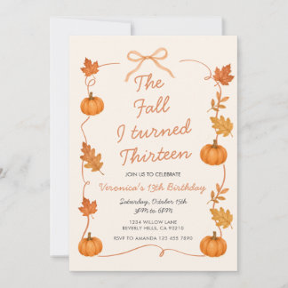 The Fall I Turned Thirteen Pumpkin Birthday Invitation