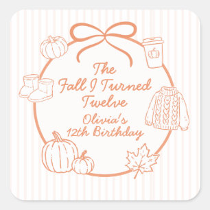 The Fall I Turned Twelve Autumn 12th Birthday Square Sticker