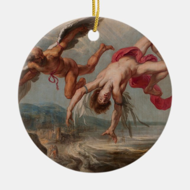 The Fall of Icarus (by Jacob Peter Gowy) Ceramic Tree Decoration (Front)