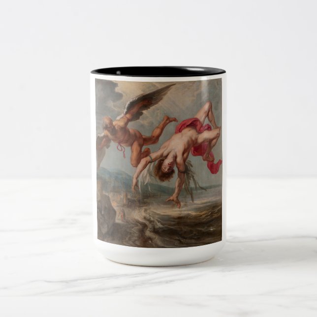 The Fall of Icarus (by Jacob Peter Gowy) Two-Tone Coffee Mug (Center)