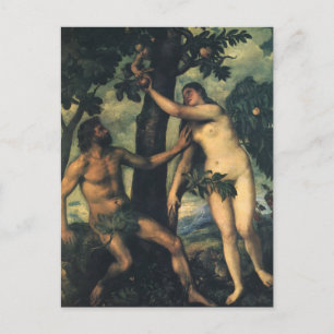 The Fall of Man; Adam and Eve by Titian Postcard