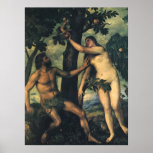 The Fall of Man; Adam and Eve by Titian Poster