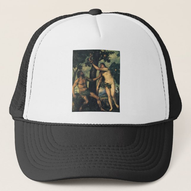The Fall of Man; Adam and Eve by Titian Trucker Hat (Front)