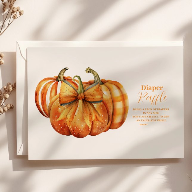 The Fall Pumpkin Bow Baby Shower Diaper Raffle Enclosure Card (Creator Uploaded)