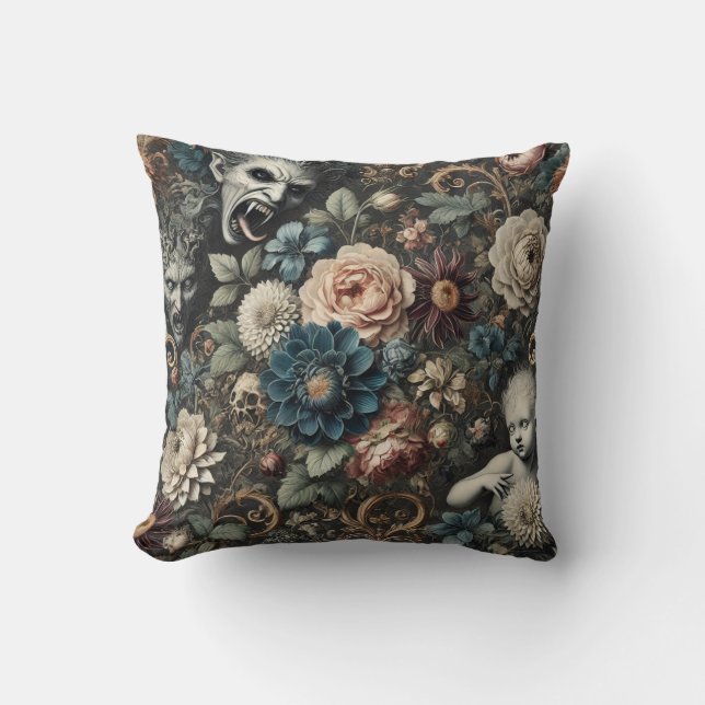 The Fallen Nursery – Gothic Floral Design Cushion (Front)
