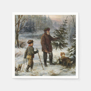 The Family Christmas Tree vintage snowy landscape Napkin